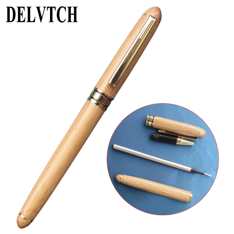

DELVTCH Portable 0.5mm Black Ink Bamboo Ballpoint Pen Signature Ball Pens School Office Writing Stationery Supplies Student Gift