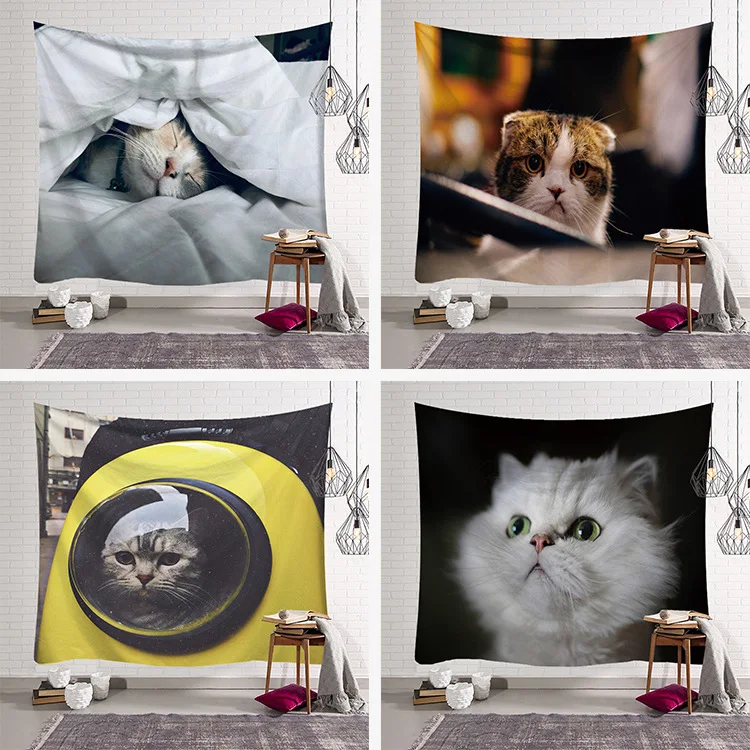

LYN&GY 3D Creative Cute Cats Series Pattern Polyester Tapestry Animal Printed Wall Hanging Mural Living Room Home Decor