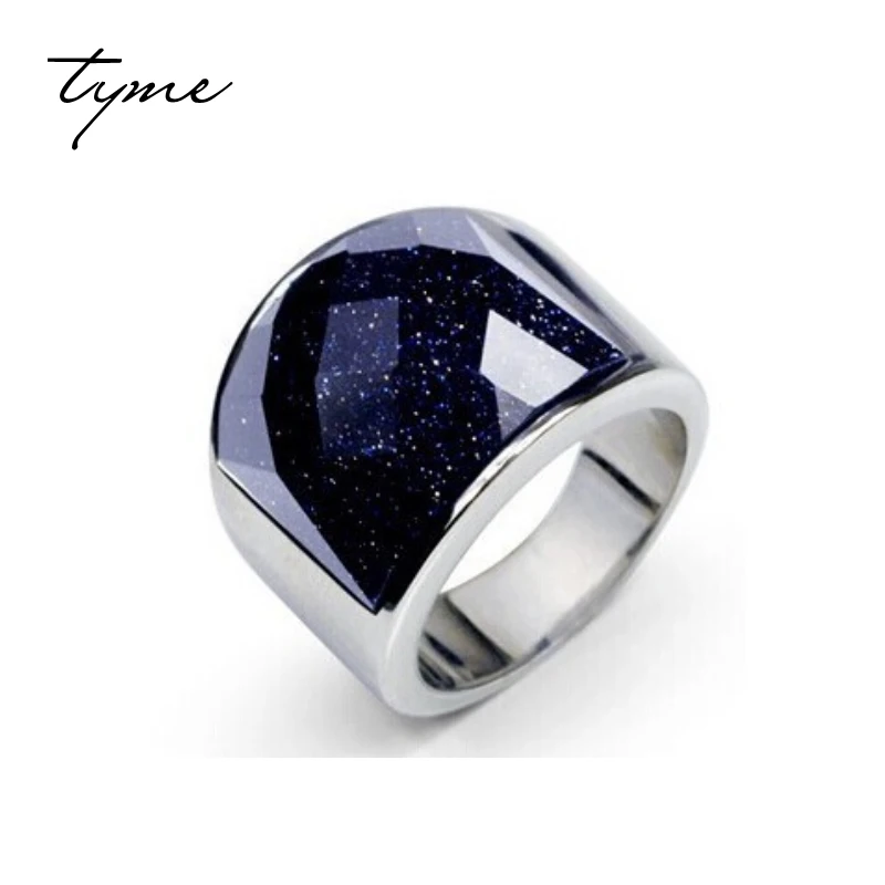 

TYME starry sky men's ring 316L Titanium Ring Black Onyx Ring will never fade domineering White silver Plated Christmas Gift