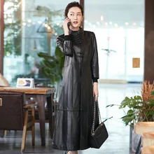 Зимнее Новое поступление винтажное женское модное пальто из натуральной овечьей кожи полная длина женские куртки пальто на пуговицах размера плюс