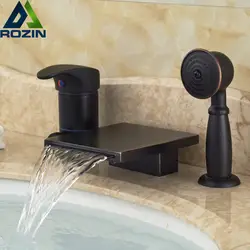Палуба Гора 3 шт. Ванная комната Водопад ванна кран Однорычажный масло втирают Бронзовый с ручной душ