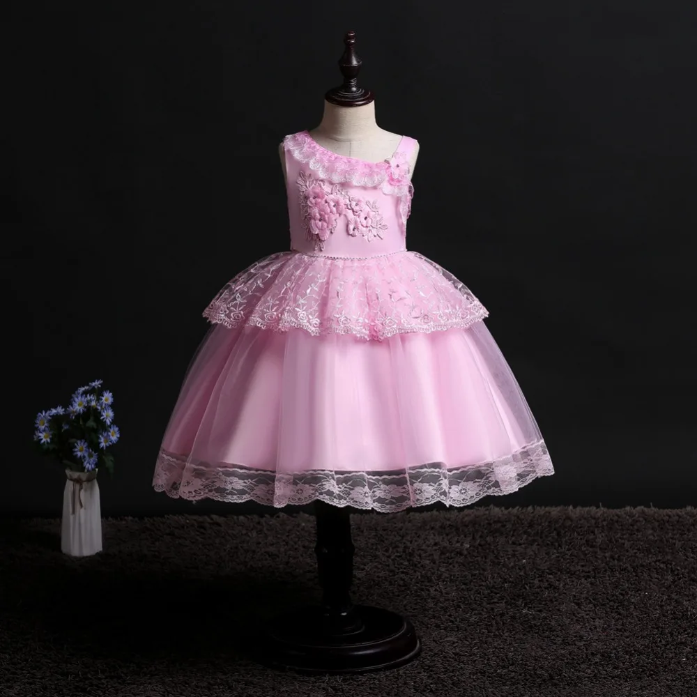 Кружевное платье с цветочным рисунком на одно плечо для девочек; костюм принцессы для подиума и свадьбы; платье принцессы для девочек на День рождения; WG730