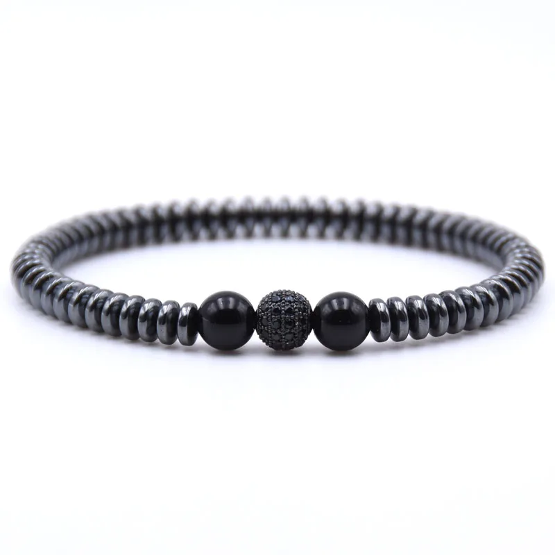 

KANGKANG Unique Style 6mm Hematite Round tablets Bracelet pave CZ Metal ball Bracelets Jewelry For Women&Men Cool charm Joyas