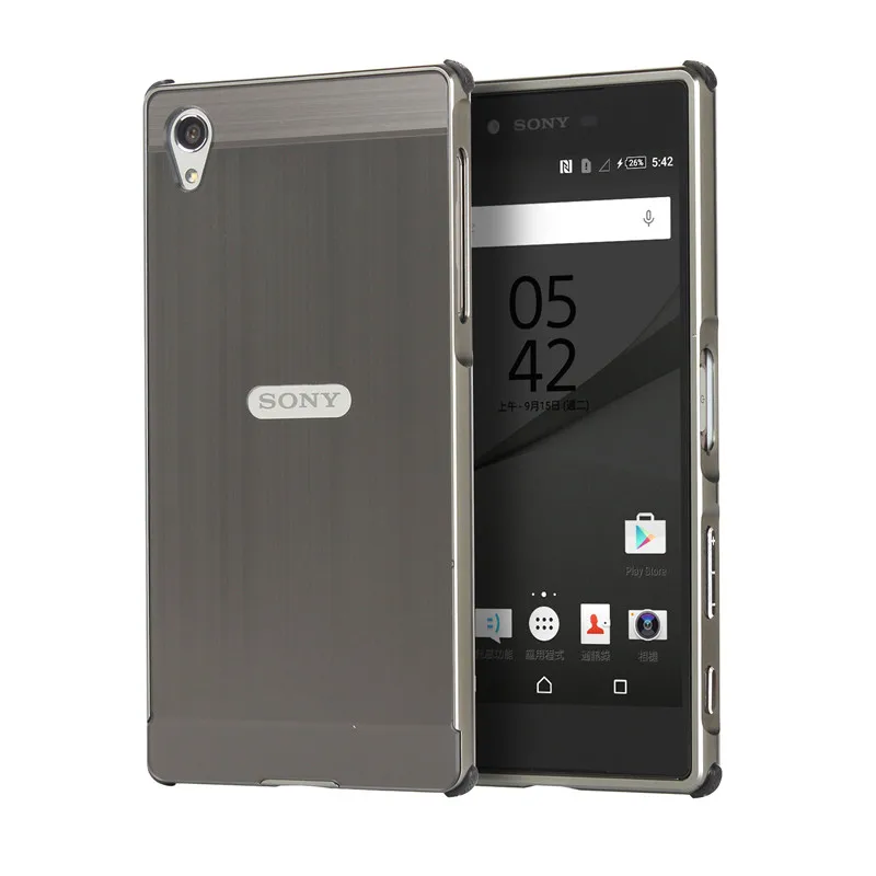 

New For Sony Z5 Brushed Mirror Back Cover Case & Plating Aluminum Metal Frame Set Anti-knock Phone Housing For Sony Xperia Z5