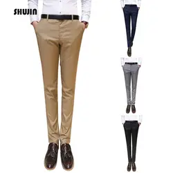 SHUJIN 2019 Весна для мужчин's брюки для официального костюма морщин Slim-Tapered стрейч Твердые повседневные эластичные брюки узкие брюки
