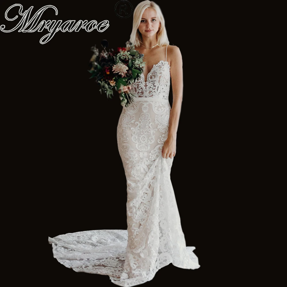Mryarce 2019 Luxury Exquisite Lace Mermaid Wedding Dress Spaghetti Straps Open Back Bridal Gowns  (3)