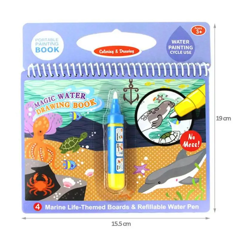Мультяшная раскраска Волшебная водная книга для рисования+ 1 ручка многоразовая книга для рисования детская распознает обучающая игрушка для рисования