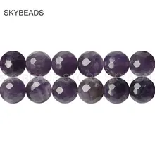 Исцеление Кристалл и драгоценных камней Бусины для Йога мала ювелирных изделий граненый подлинной Фиолетовый аметист 4,6,8,10,12 мм Бусины поставки