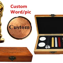 Винтаж индивидуальный заказ ваш Дизайн персонализированные письма изображение Ретро приглашение Воск печать штамп ручка комплект павлин из металла Box Set