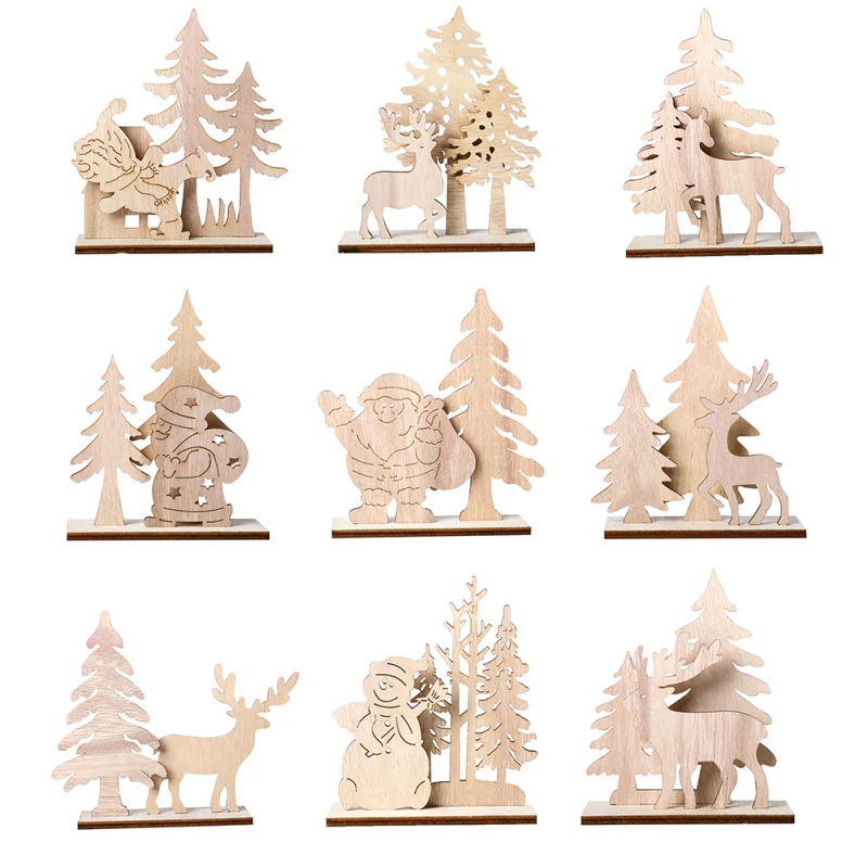 

Christmas DIY Wood Ornaments Crafts Wooden Splicing Xmas Tree Ornament Holiday Party Table Decorations Desktop Decoration