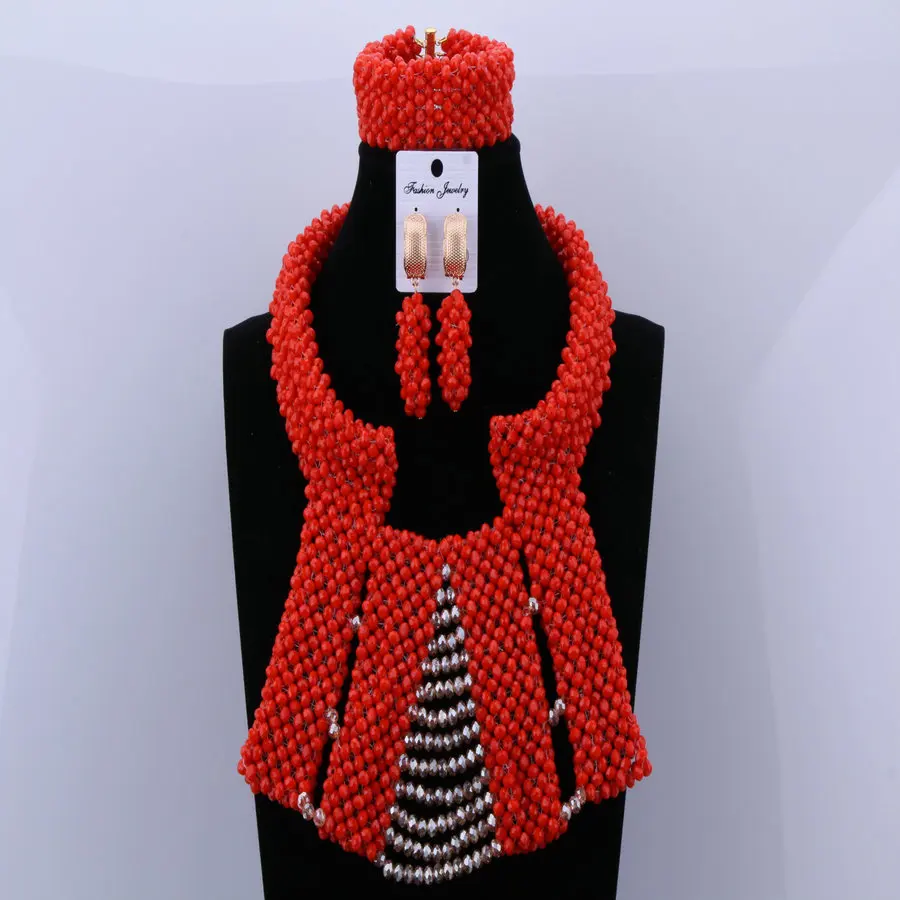 Party Bridal Earrings Necklace Jewelry Set Classic Red Gold Design Nigerian Beads Necklace Jewelry Set Free Shipping 2018 Party Bridal Earrings Necklace Jewelry Set Classic Red Gold Design Nigerian Beads Necklace Jewelry Set Free Shipping 2018