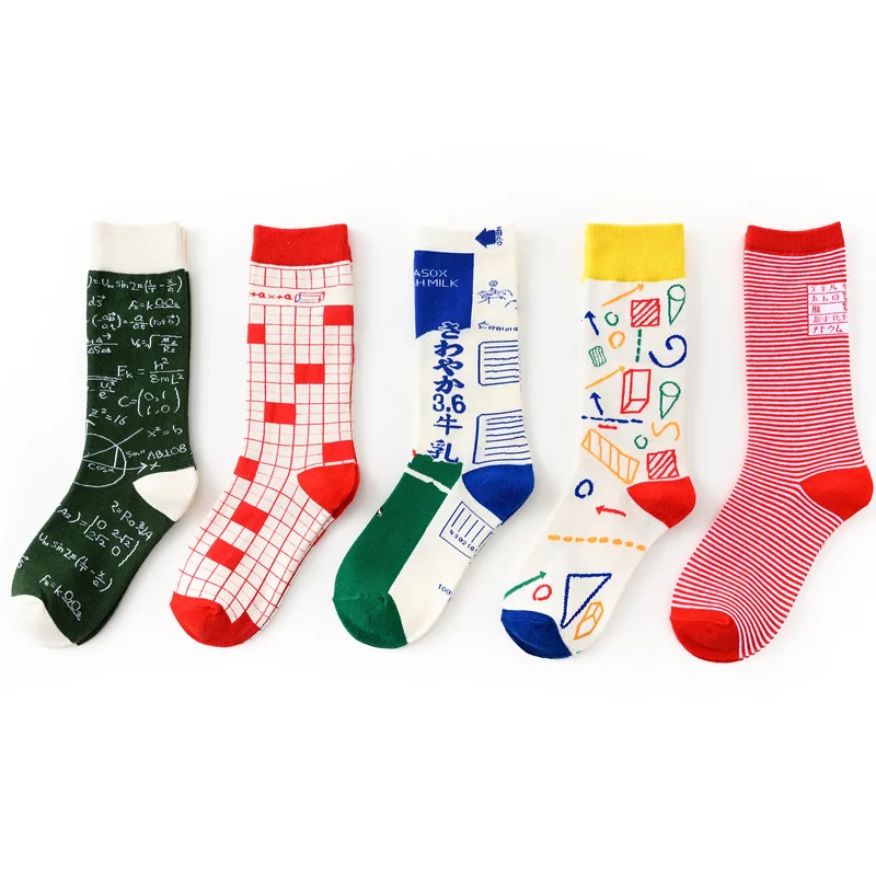 

Fashion strange Math Pattern Men Cotton happy Socks Calculator Harajuku Novelty Funny Design Black Red Male Socks