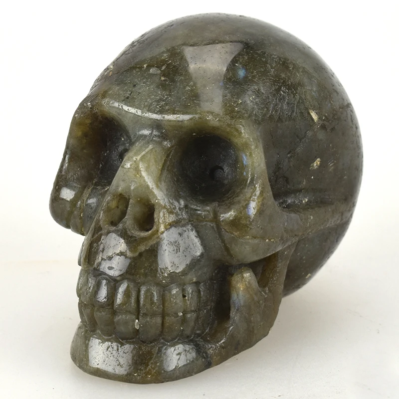 

3.0'' Natural Labradorite Carved Crystal Skull Statue Healing Realistic Figurine Christmas Gift Feng Shui Craft Home Decor