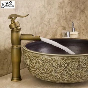 

2015 new Antique faucet Deck Mounted Single Handle Mixer Taps Classic brass Brushed Waterfall A-7109 Robinet Lavabo