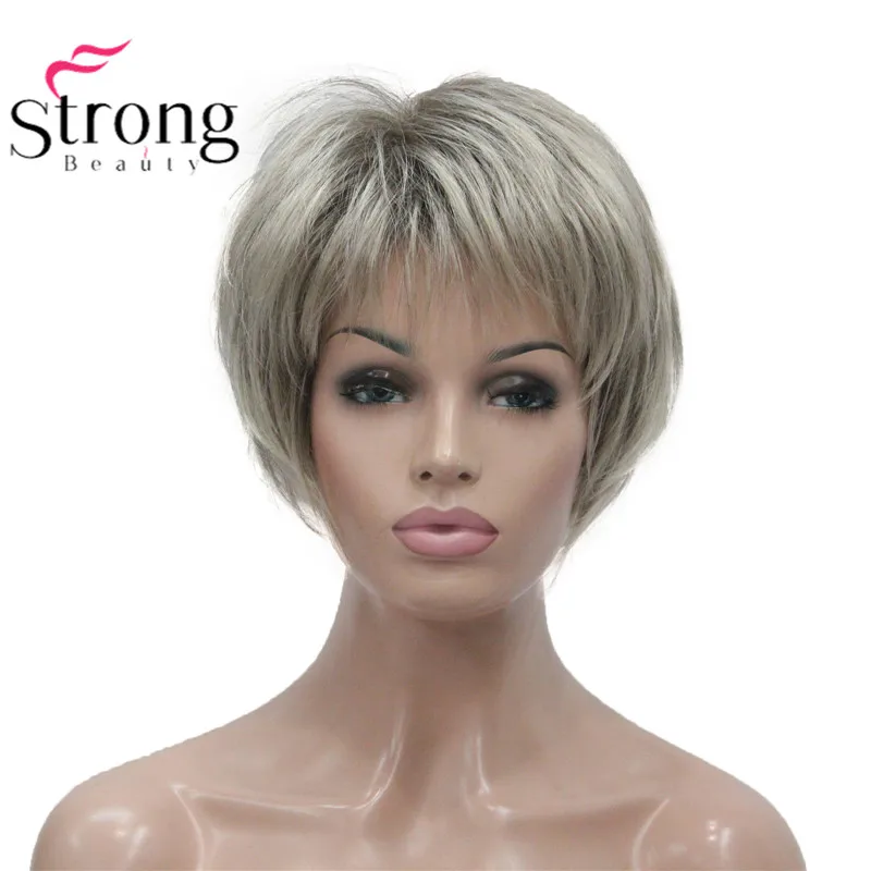 E-3621 #230T Hivision Wig Fashion Classic Cap Ash Grey mix Brown Short Wavy Synthetic Lady's (1)