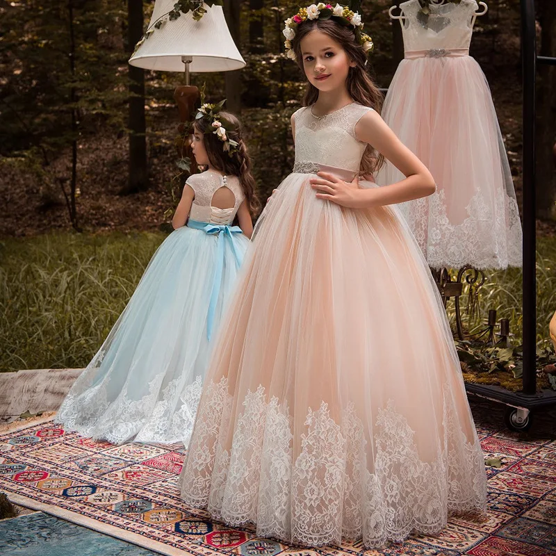 

Pink Princess Ball Gowns Wedding Tutu Dresses for Girls Party Flower Girl Dresses Sleeveless Prom 2-13 Years