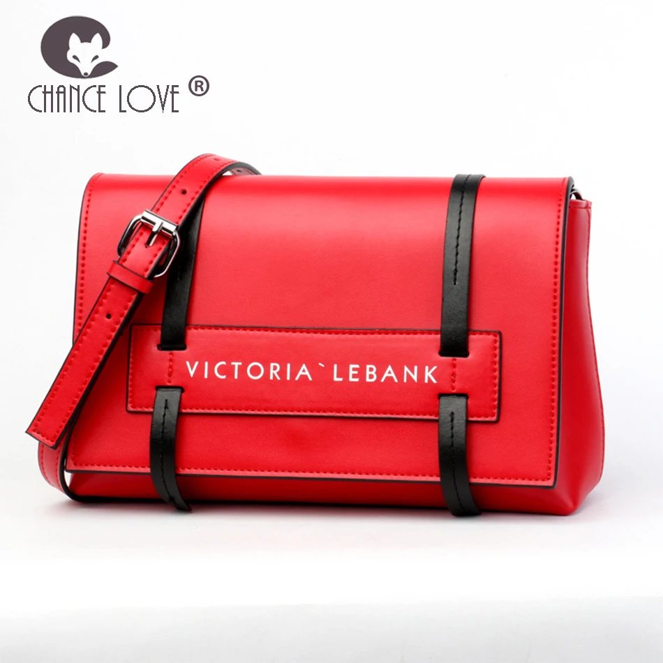

Chance Love 2018 women Double black stripes English word Genuine leather handbag tide new ladies Thin shoulder strap mini bag
