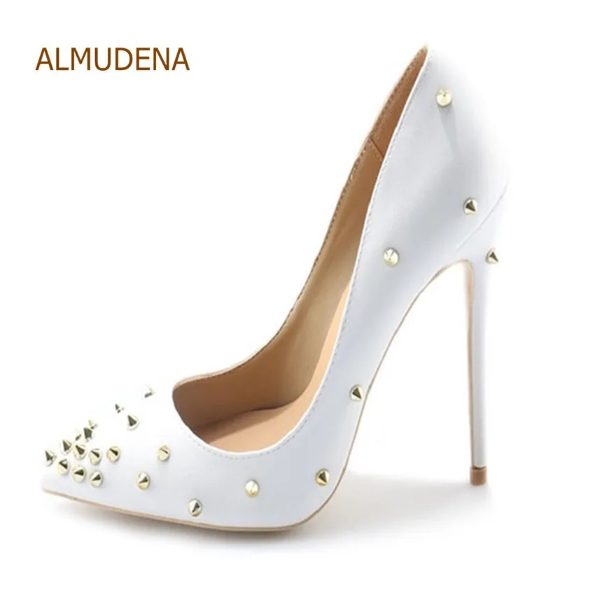 Туфли лодочки женские с заклепками и острым носком 10/12 см|heels pumps|pumps gold12cm stilettos |