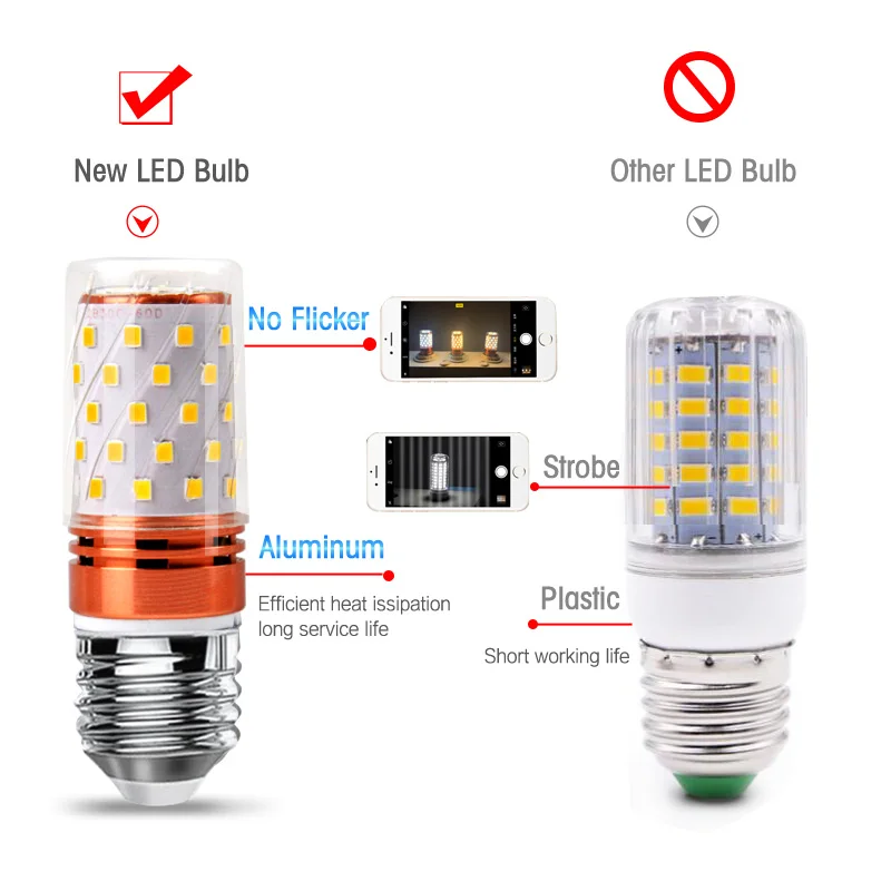 Без мерцания E27 E14 Светодиодная лампа 220 В 6 Вт 8 2835SMD светодиодная кукурузная