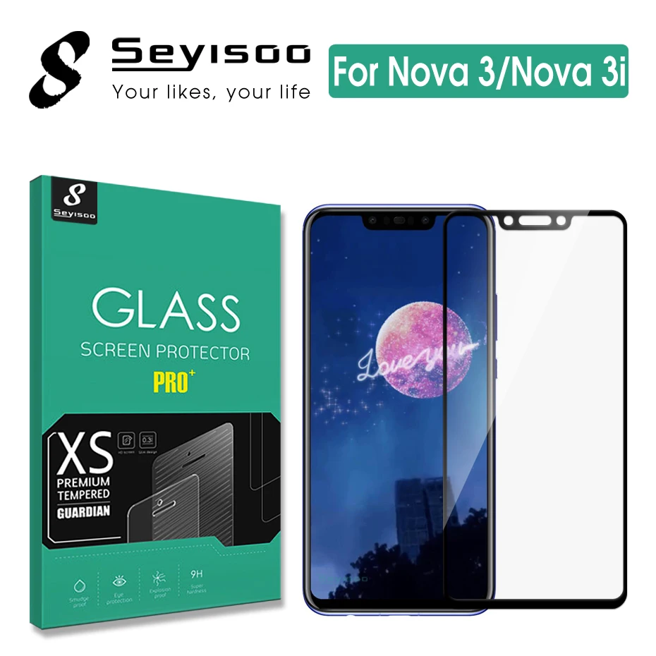 

100% Original Seyisoo Highly Responsive Full Cover Tempered Glass For Huawei Nova 3 Huawei Nova 3i Black Screen Protector