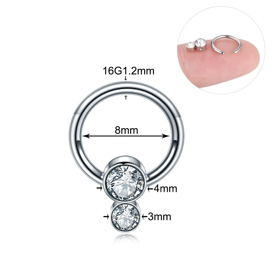 1PC Steel Opal Gem Septum Piercing Nose Ring Piercings Septum 16G Helix Piercing Cartilage Tragus Earrings Body Piercing Jewelry - Окраска металла: B2510