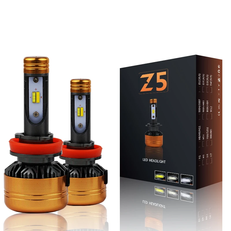 

1 Set H1 H3 H4 H7 H11 9005 9006 50W 5800LM Z5 Tri-Colors LED Headlight All-in-one FLIP Chips Golden Yellow White 3K 4.3K 6000K