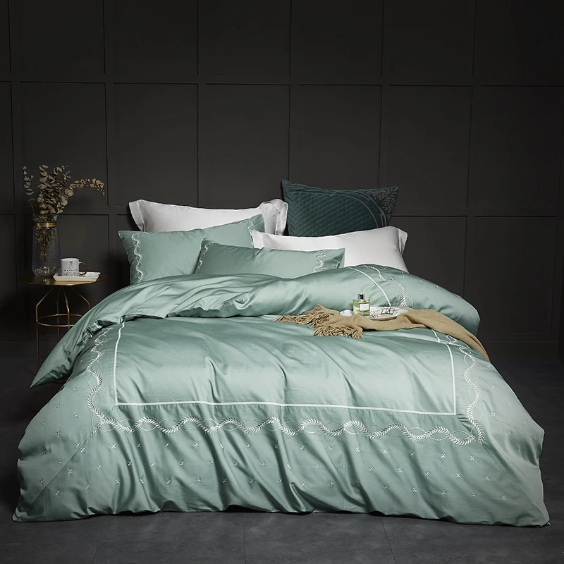Fresh Light Green Bedding Set With Beautiful Embroidery 4pcs Egyptian Cotton Bed Linen Double King Size Quilt Duvet Covers 240cm Bedding Sets Aliexpress