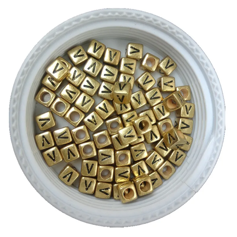 

Black Letter V Printing Gold Color Acrylic Alphabet Beads 2600PCS 6*6MM Square Plastic Letters Beads for Name Bracelet