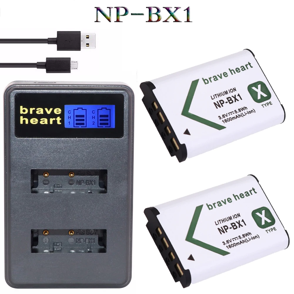 2x NPBX1 акумуляторная батарея 1600 мА/ч, NP-BX1 np bx1 батарея+ ЖК-дисплей зарядное устройство для sony HDR-AS100v AS30 AS15 DSC-RX100 HX400 WX350