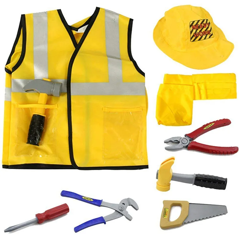 

Construction Worker Fireman Firefighting Costume Role Play House Kit Set Engineering Dress Up Educational Toy Kids Boys Girls