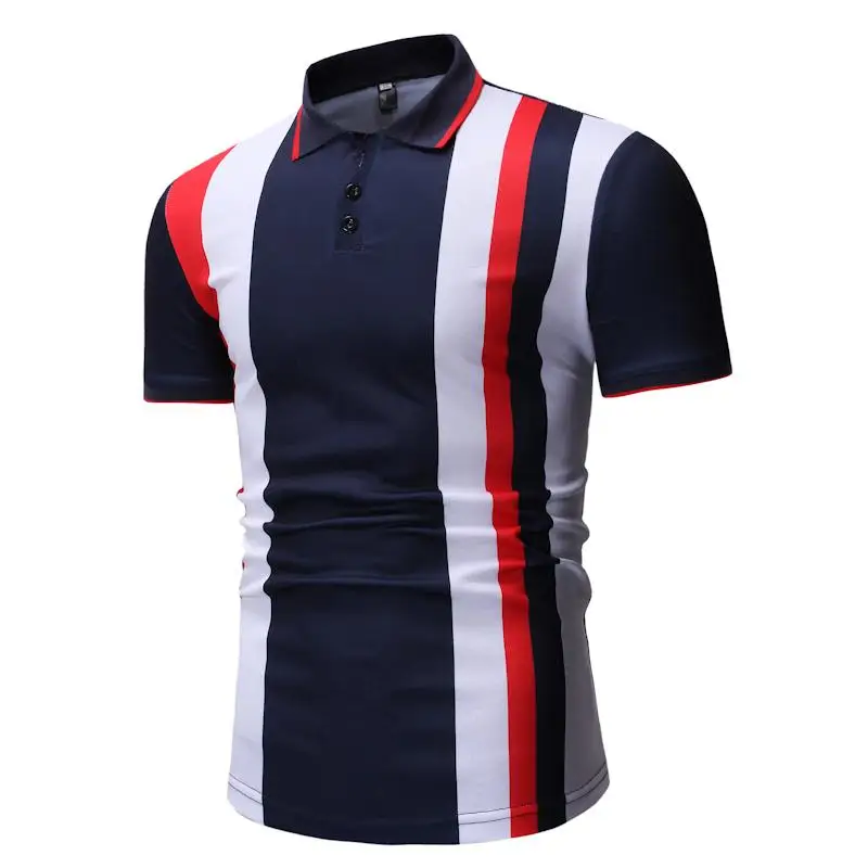 

Men Polo Shirt Casual Fashion Men's Clothing Tops Tees Stripe Polos Shirt Men Short sleeve Summer Navy black New