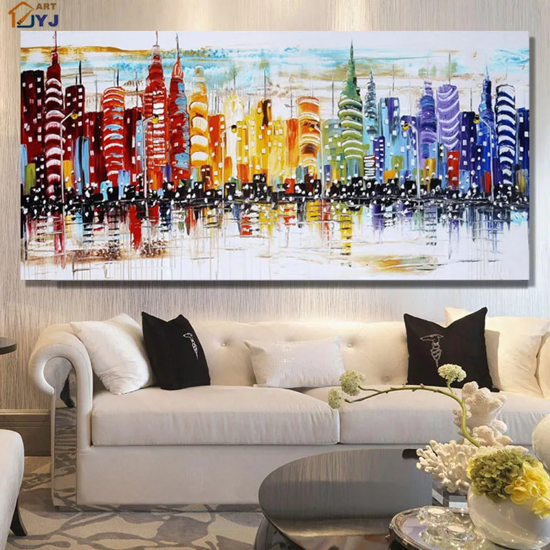 

Colorful City Picture Palette Knife Hand Painted Modern Abstract Oil Painting Canvas Wall Art Picture Gift No Framed SL040