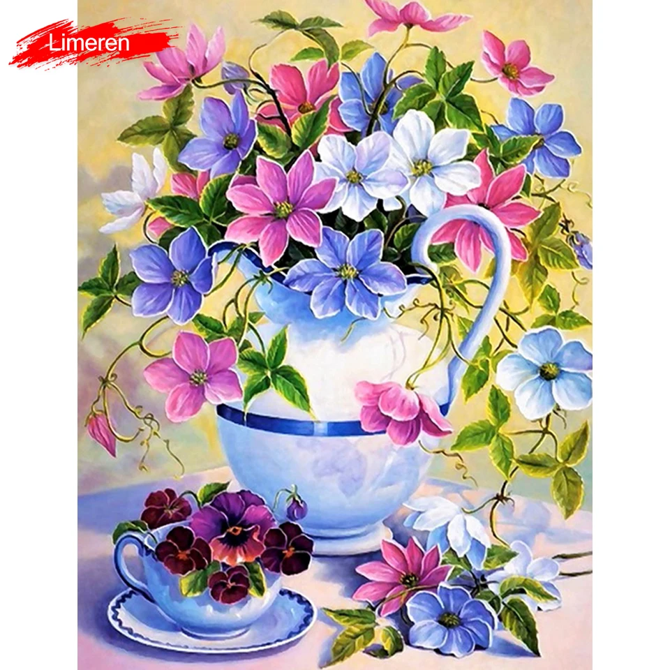 

Colorful Flowers DIY Digital Oil Painting By Numbers Modern Wall Art Canvas Handpaint Unique Gift For Art Wall Home Decor