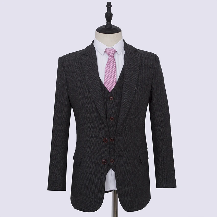 Black man Wedding Suits coat for Groom Tuxedos Harringbone Groomsman Suit 2 Style Man Suit Tailor Blazer Jacket+pants+ves