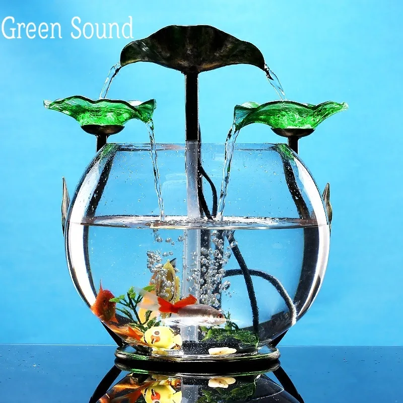 Glass Fish Tank Running Water Fountain for Living Room Desk Top Water