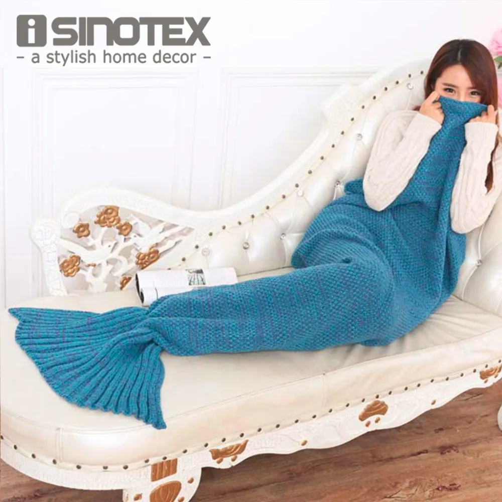 Mořská panna zadní přikrývka Extra velká háčkování pletená ručně házená postel zábal Super Soft Sleeping Bed 195 * 95cm / 77 * 37 '' 1PCS / Lot