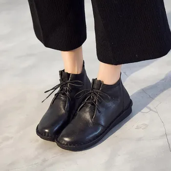 

Hot Casual Women's boots The new Retro Autumn Winter fashion classic black Genuine Leather Comfortable soft Women shoes Booties