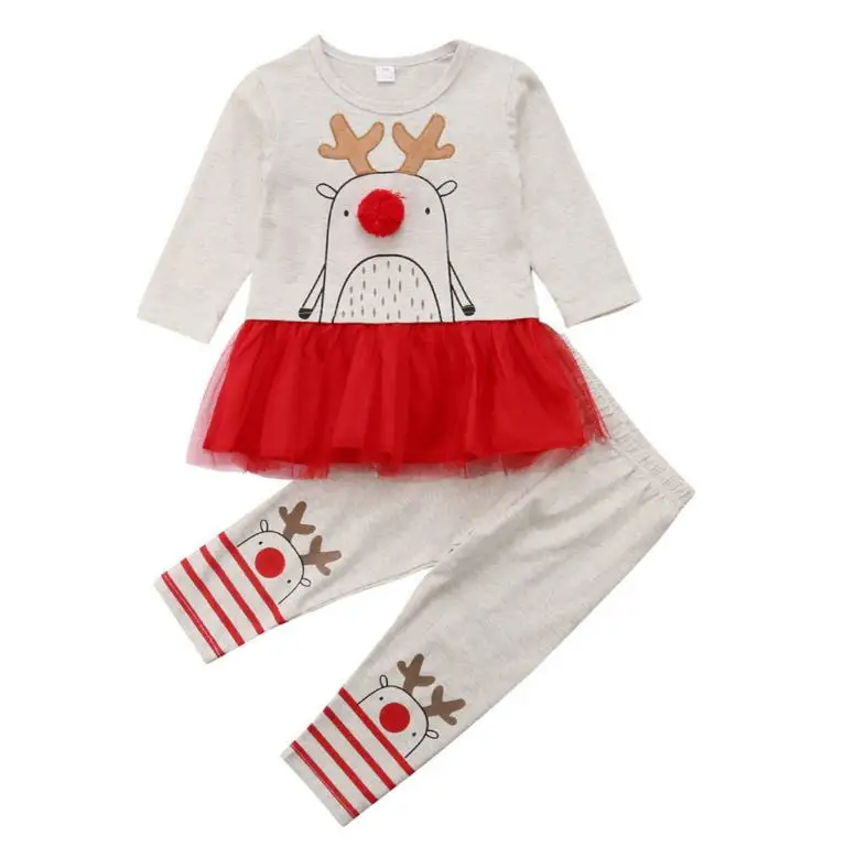 

Christmas Kid Baby Girl Clothing Lace Tutu Dress Top Long Sleeve Pants Cotton Outfit Clothes Set Costume Girls 0-5