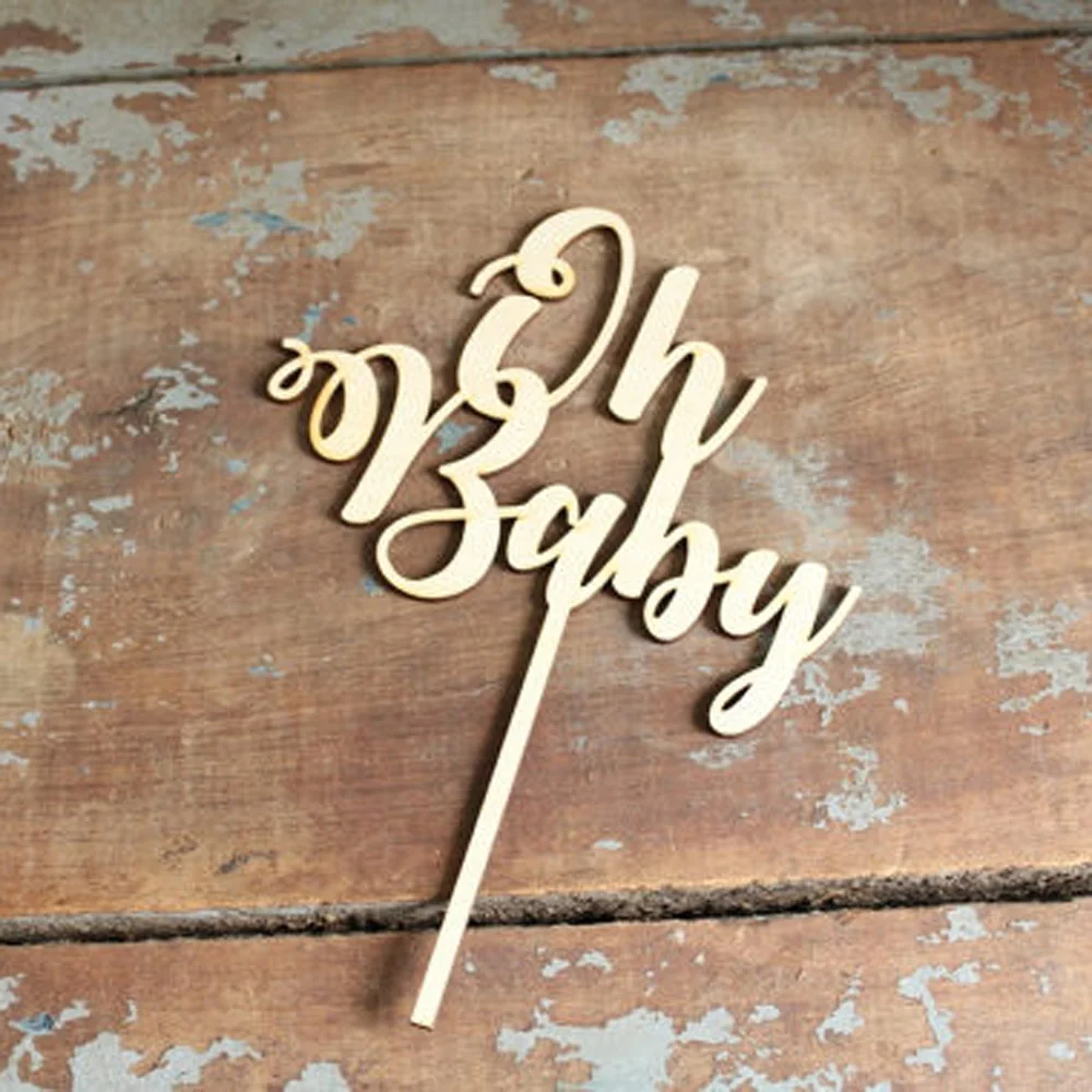 Oh Baby Cake Topper for Baby Shower Cake Decoration Mirror wooden GlodSilver Color Acrylic Cake Topper Supplies4
