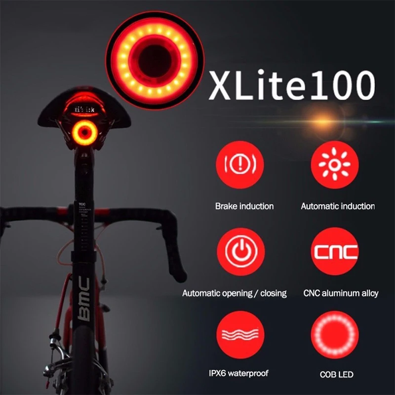

Xlite100 Smart Bike Bicycle Taillight USB Rechargeable Led Cycling Tail Light Auto Start/Stop Brake Sensing IPx6 Waterproof