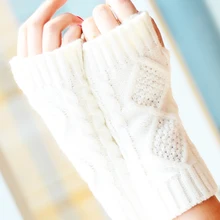Модные зимние короткие перчатки без пальцев однотонные 20 см Вязаные Теплые весенние шерстяные варежки вязаные перчатки