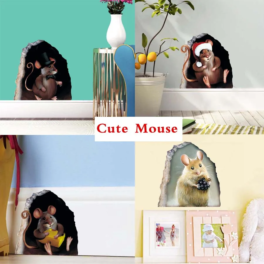

3D Mouse Hole Cartoon Vinyl Wall Stickers For Bedroom Nursery Room Modern Wall Decals Removable Self Adhesive Wallpaper Wall Art