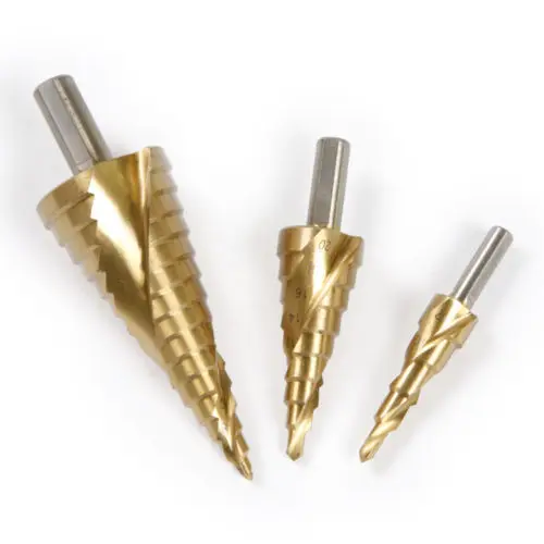 

HSS Step Drill Bits 4mm-12/20/32mm Spiral groove Power Tools Triangular handle Wholesale Price 15 steps metal Drilling Titanium