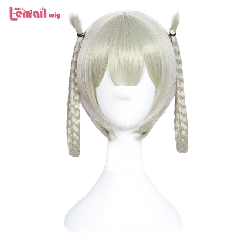 

L-email wig Kakegurui Kirari Momobami 35cm 13.77inch Cosplay Wigs Flaxen Grey Two Braided hair Synthetic Hair Cosplay Wig