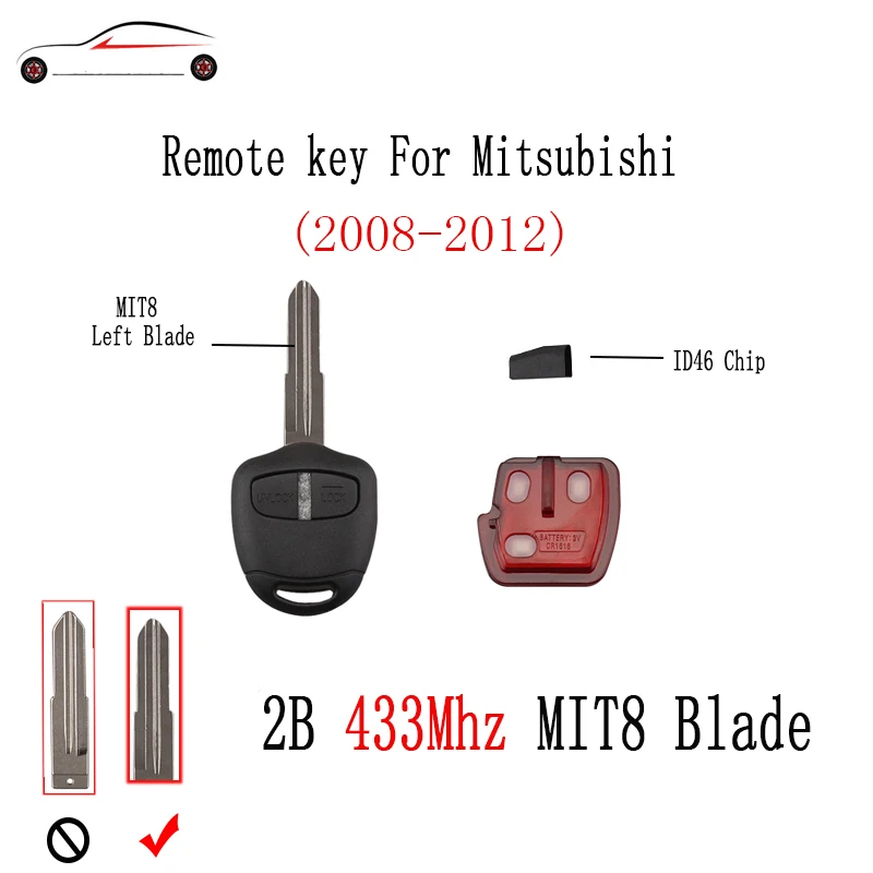 

GORBIN 2Buttons 433Mhz Car Remote key Fob For Mitsubishi L200 Shogun Pajero Triton 2006-Present Original keys+ID46 Chip