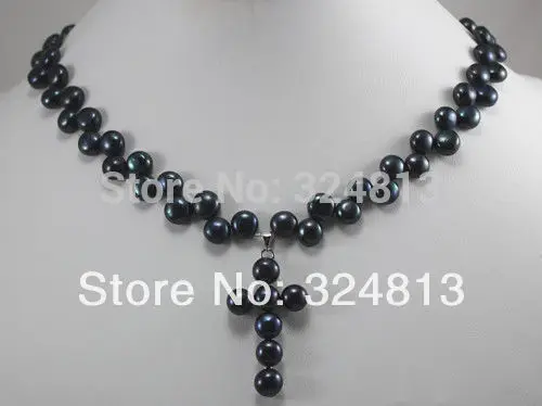 

Free shipping@@@@@ beautiful pink & black & white cultured Pearl cross Pendants Necklace+071-WQEWQWwr5t45 a