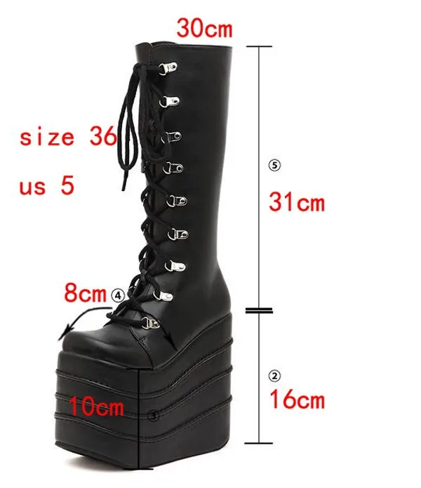 HAIYUELI/Большие размеры 34-43; женские модные ботинки для костюмированной вечеринки в стиле панк; цвет белый, черный; ботинки на платформе с квадратным носком; кожаные высокие сапоги