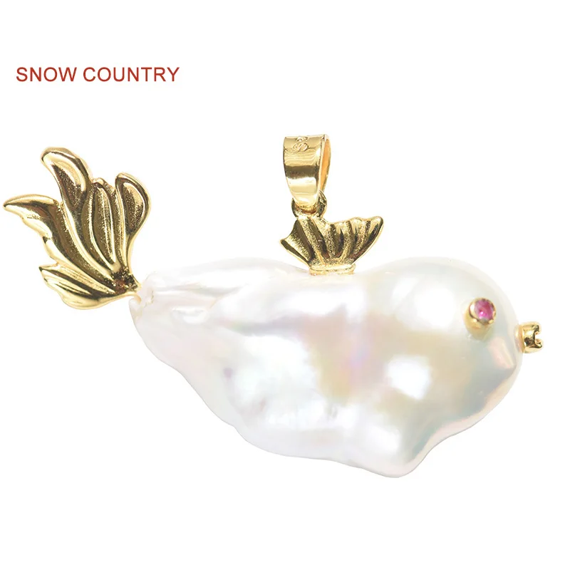 

SNOW COUNTRY Fish Baroque Pendant Necklace For Girlfriend S925 Sterling Silver Real Freshwater Pearl Bridesmaid Gifts