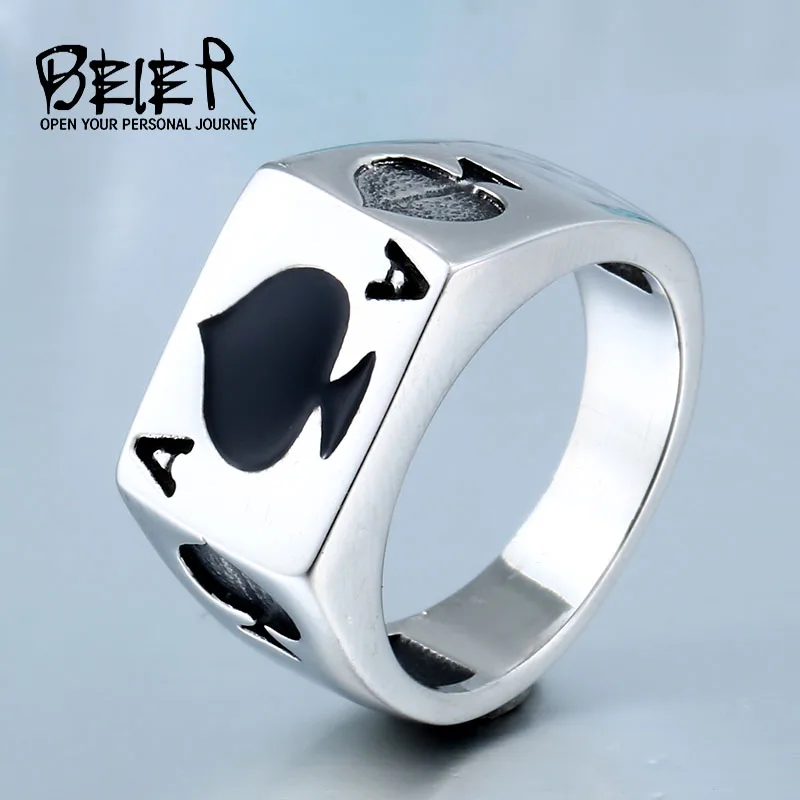 

Lucky Spade A Playing Card Ring 316L Stainless Steel Man's Fashion Jewelry Retro Personality BR8-043 US Size