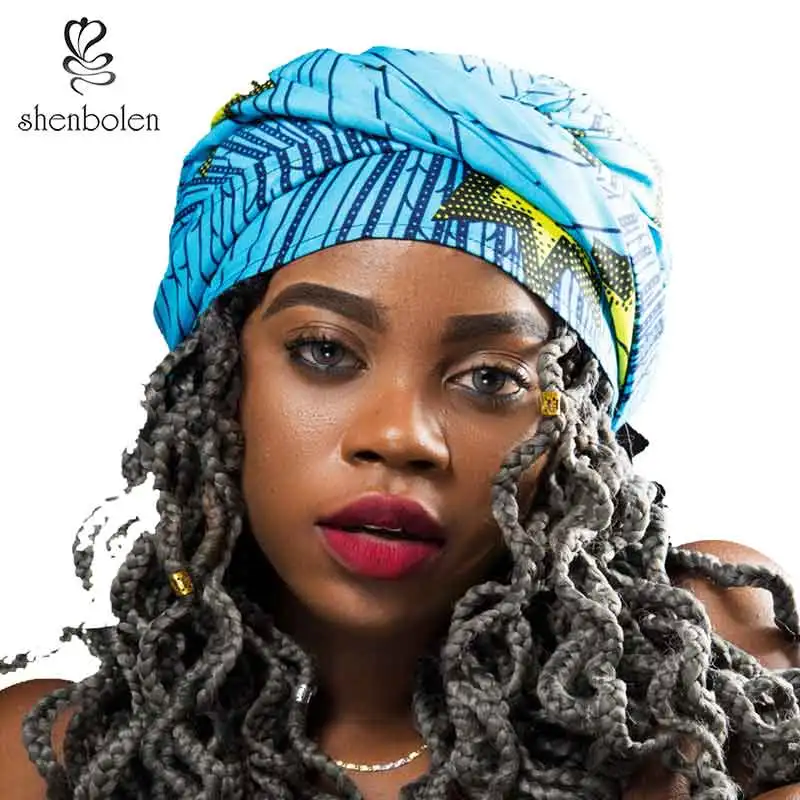 

Shenbolen Ankara Headwrap Women African Traditional Headtie Scarf Polyester 72"x22"